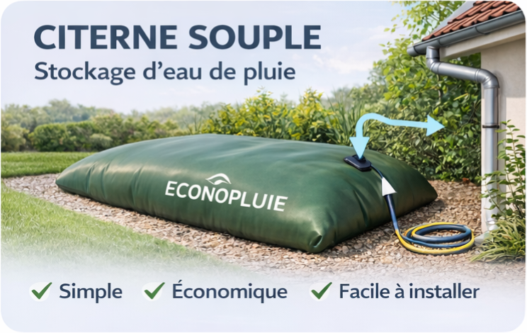Schéma citerne souple récupération eau de pluie ECONOPLUIE